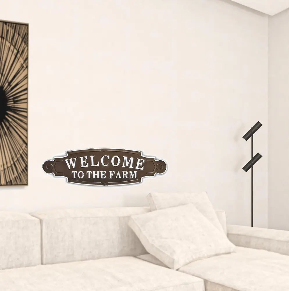 Welcome To The Farm Lacquered Black And White Metal Wall Art HomeRoots
