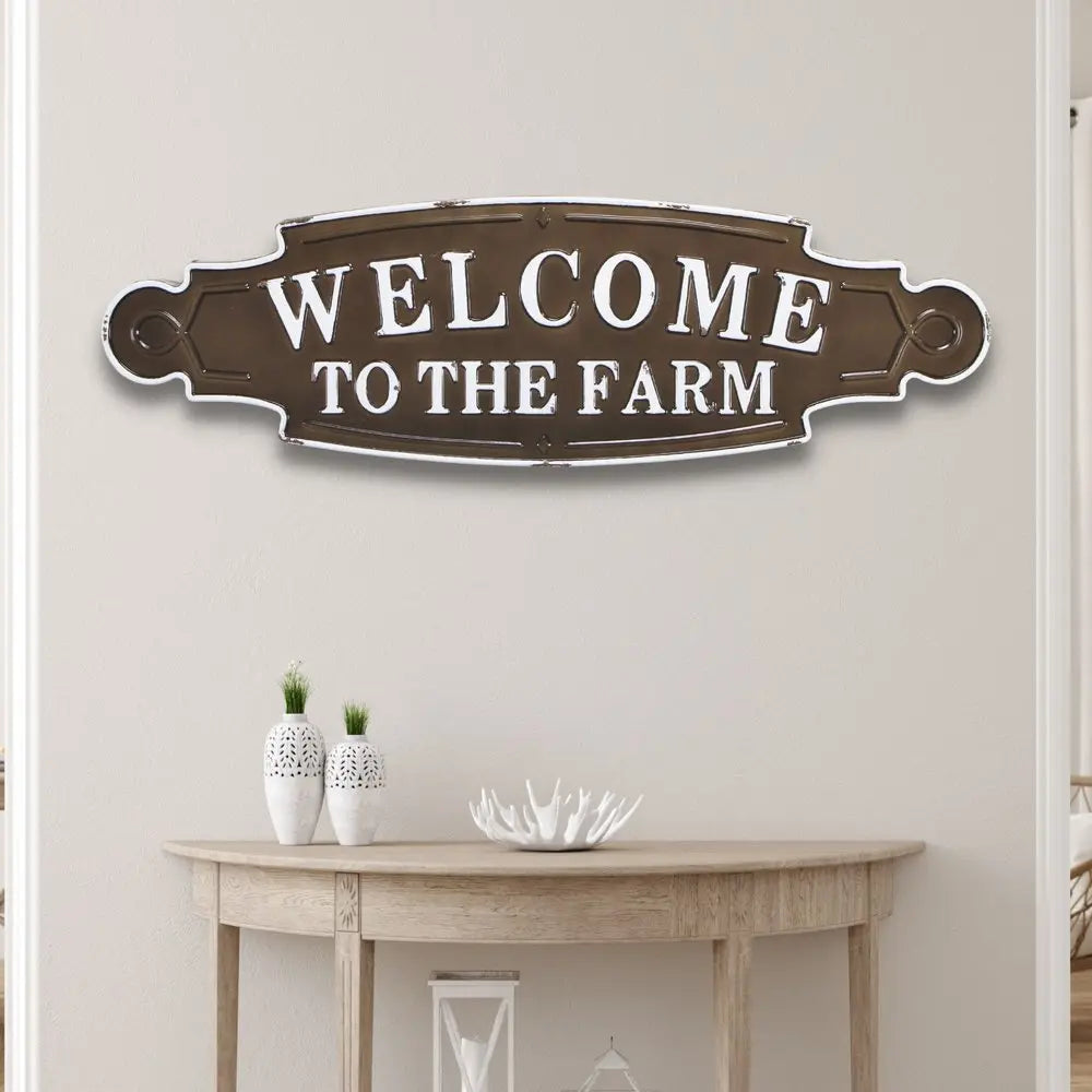 Welcome To The Farm Lacquered Black And White Metal Wall Art HomeRoots