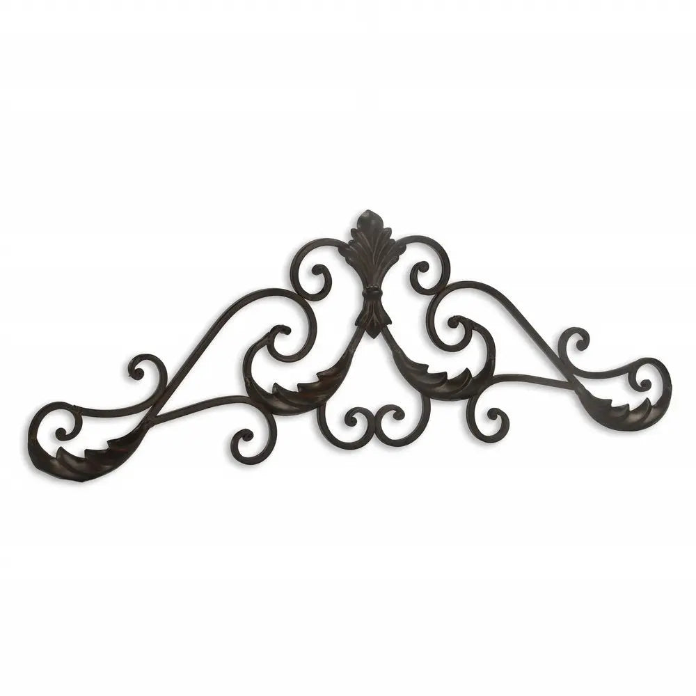 11" X 32" Brown Metal Rustic Scroll Hanging Dimensional Sculpture HomeRoots