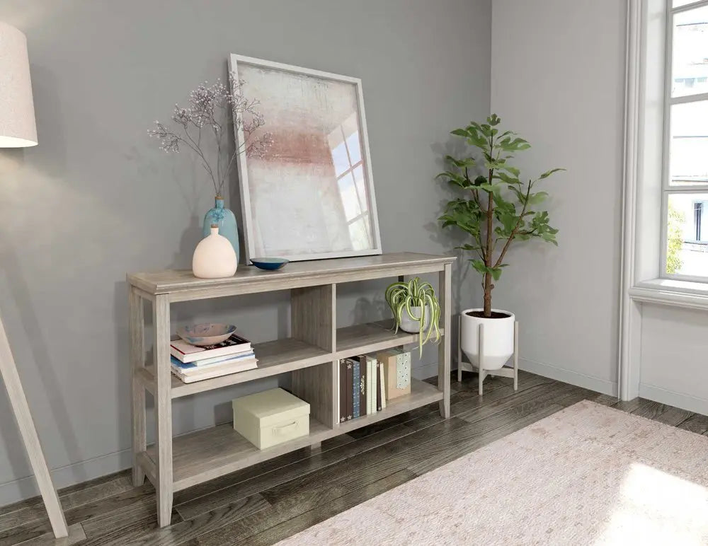 Gray Solid and Manufactured Wood and Solid Wood Double Bookcase HomeRoots
