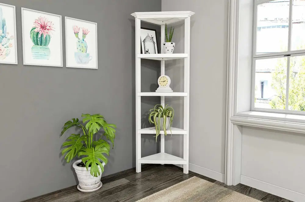 White Solid Wood Corner Bookcase HomeRoots
