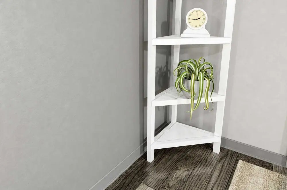 White Solid Wood Corner Bookcase HomeRoots