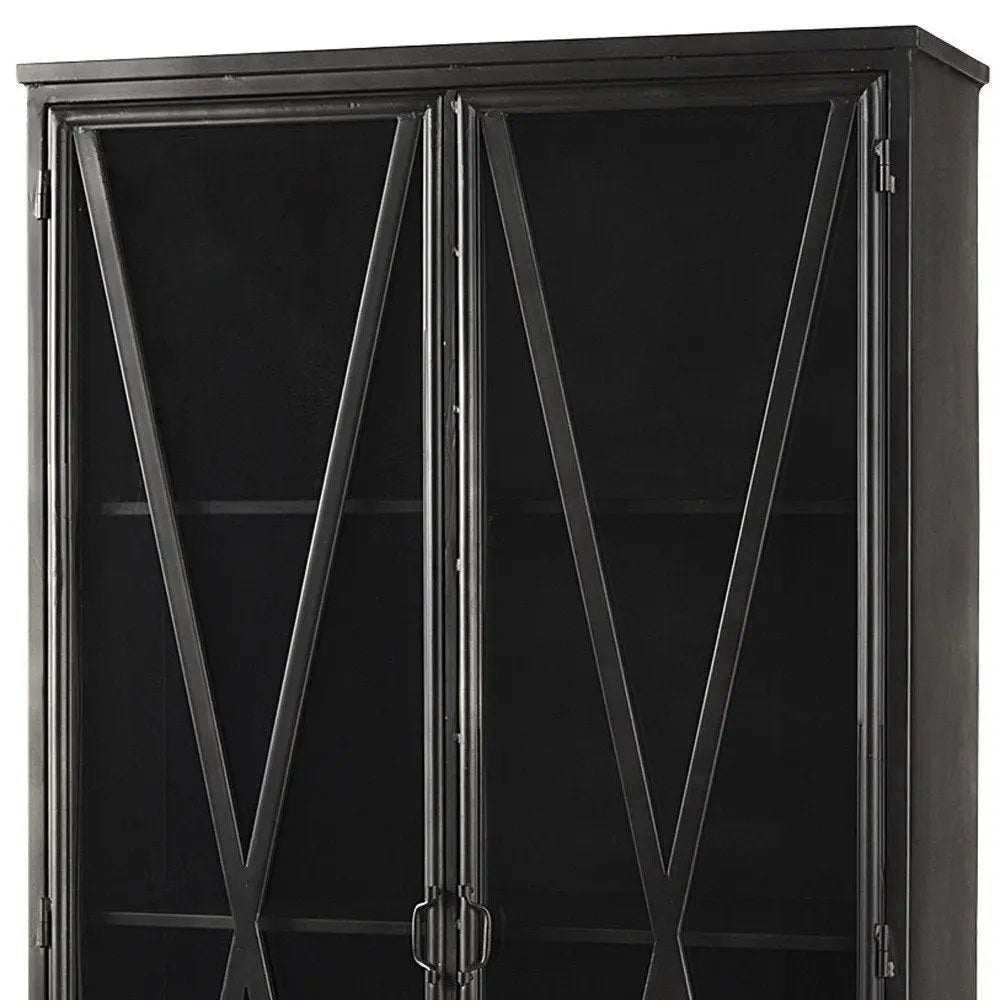 38" Black Glass and Metal Display Cabinet With Two Doors - NOBLE HOME INTERIORS