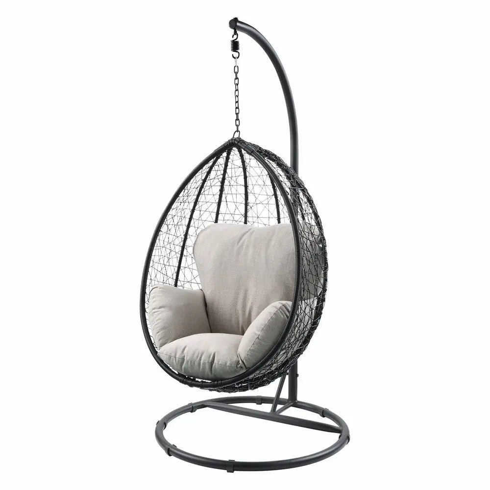 38" Black Metal Swing Chair With Beige Cushion HomeRoots