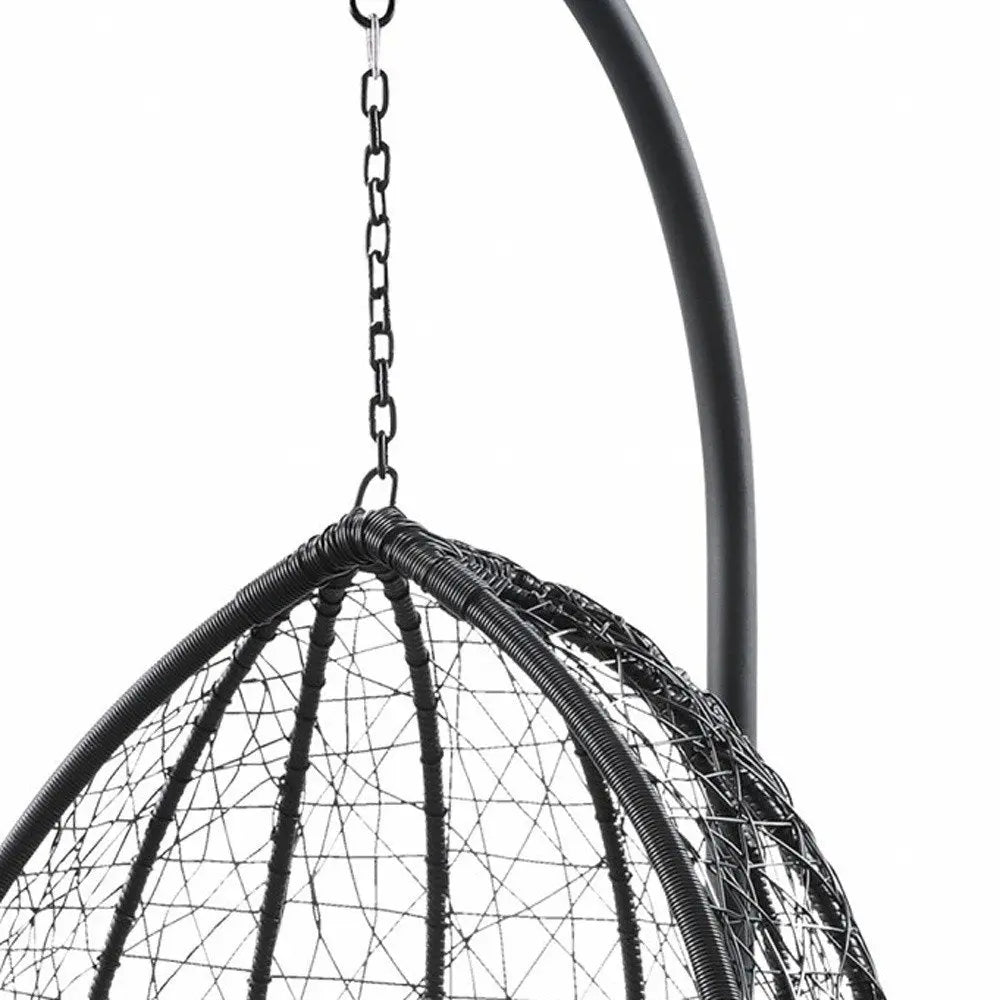 38" Black Metal Swing Chair With Beige Cushion HomeRoots