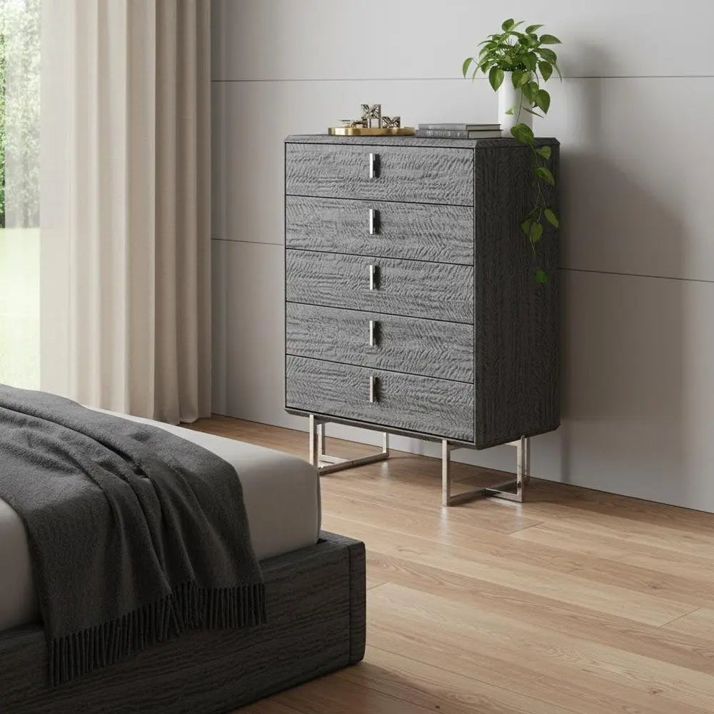 38" Gray Wood Five Drawer Gentlemens Chest - NOBLE HOME INTERIORS