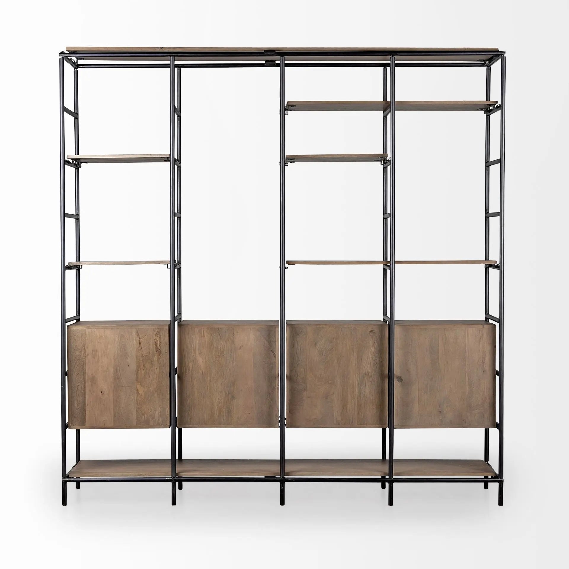 90" Brown Metal and Wood Bookcase HomeRoots