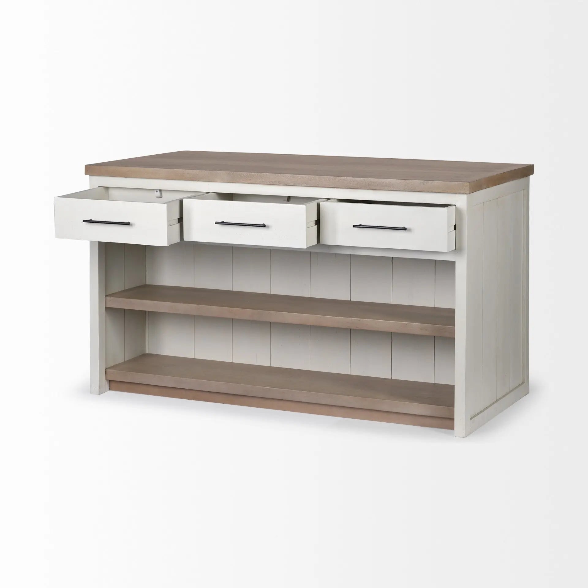 White And Brown Two Tone Wooden Kitchen Island With 3 Drawers HomeRoots