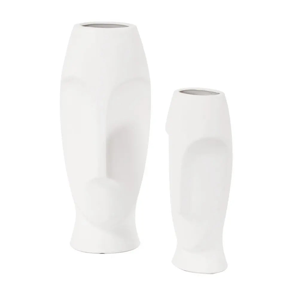 Set of Two Ceramic White Cylinder Table Vases HomeRoots