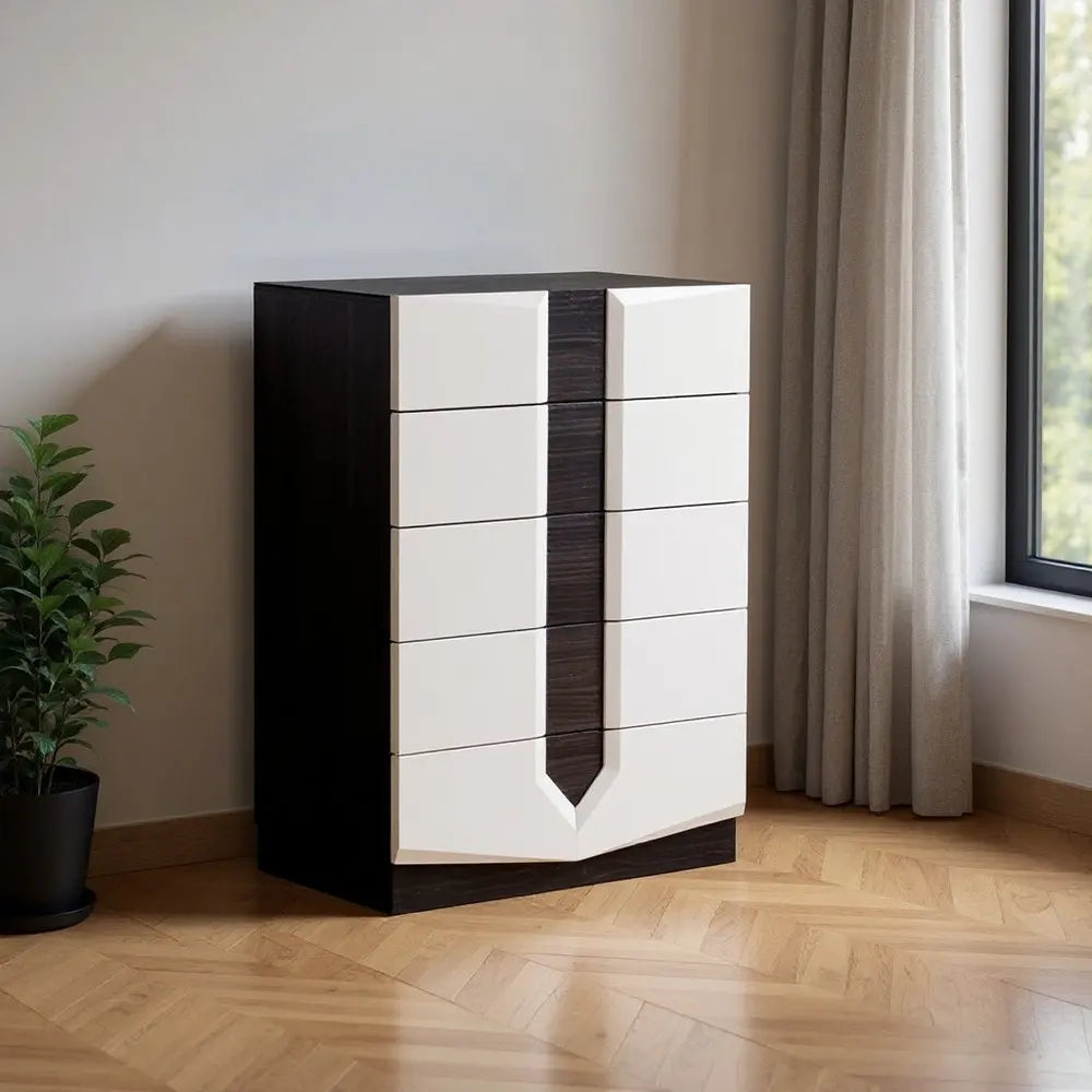 White And Grey Chest With 5 Drawer HomeRoots