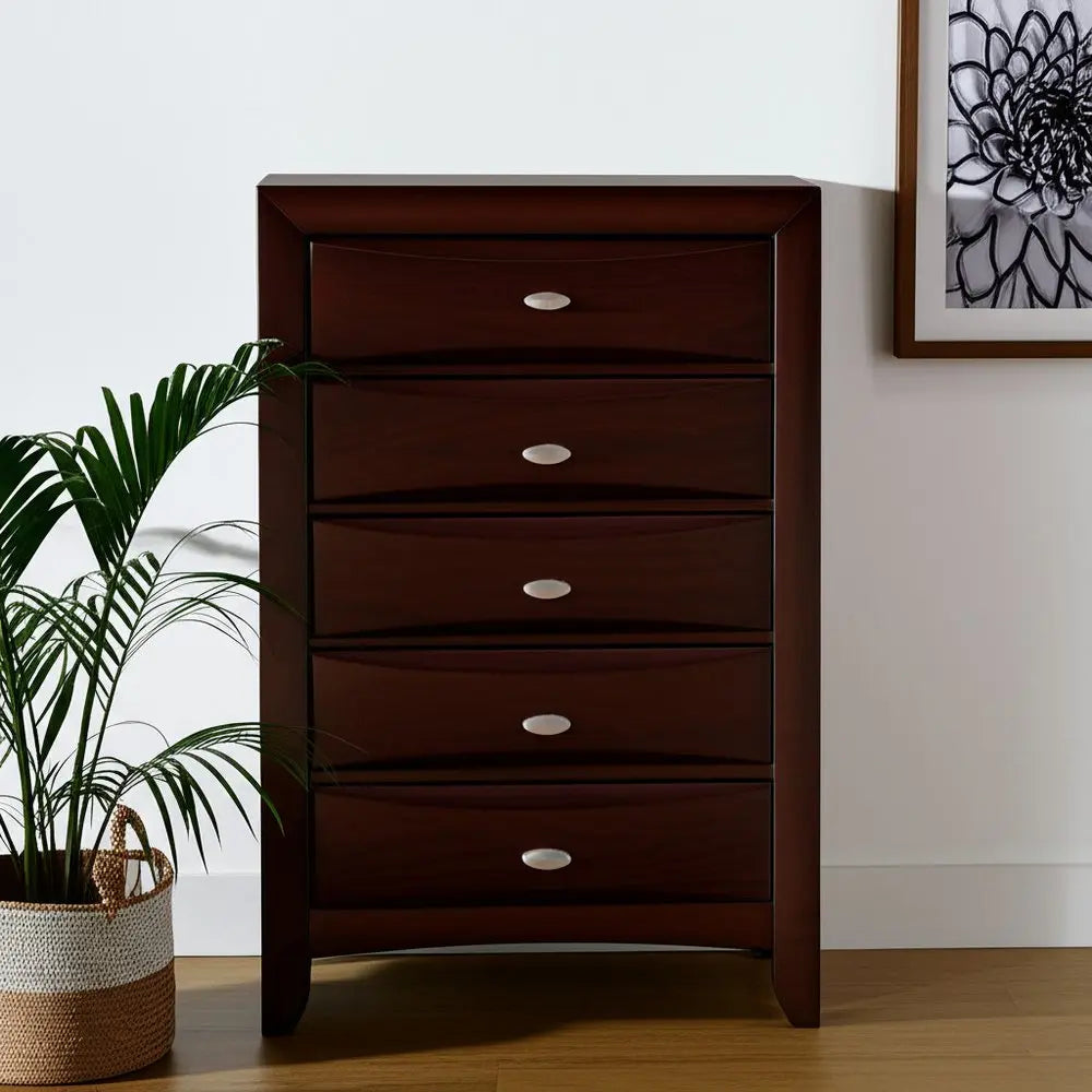 New Merlot Chest With 5 Chambared Drawer HomeRoots