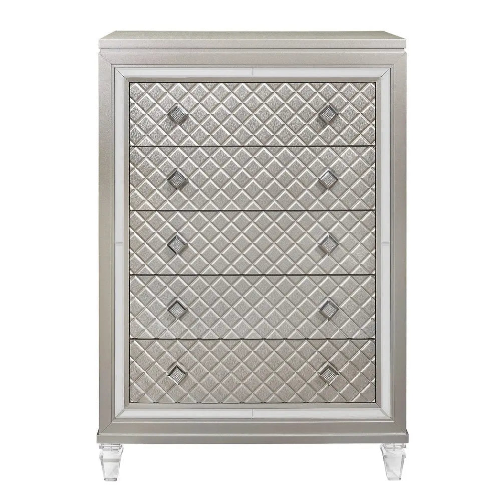 Champagne Toned Chest With Tapered Acrylic Legs And 5 Drawers HomeRoots