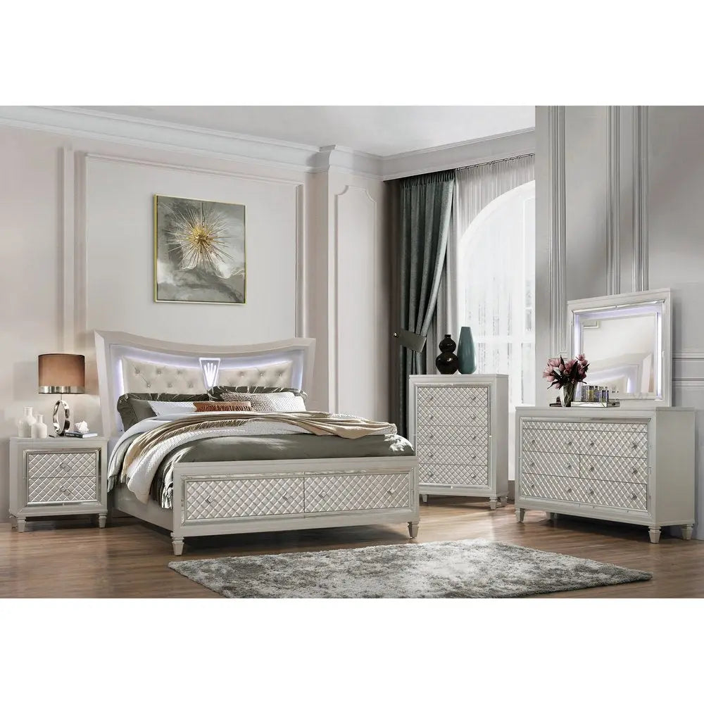 Champagne Toned Chest With Tapered Acrylic Legs And 5 Drawers HomeRoots