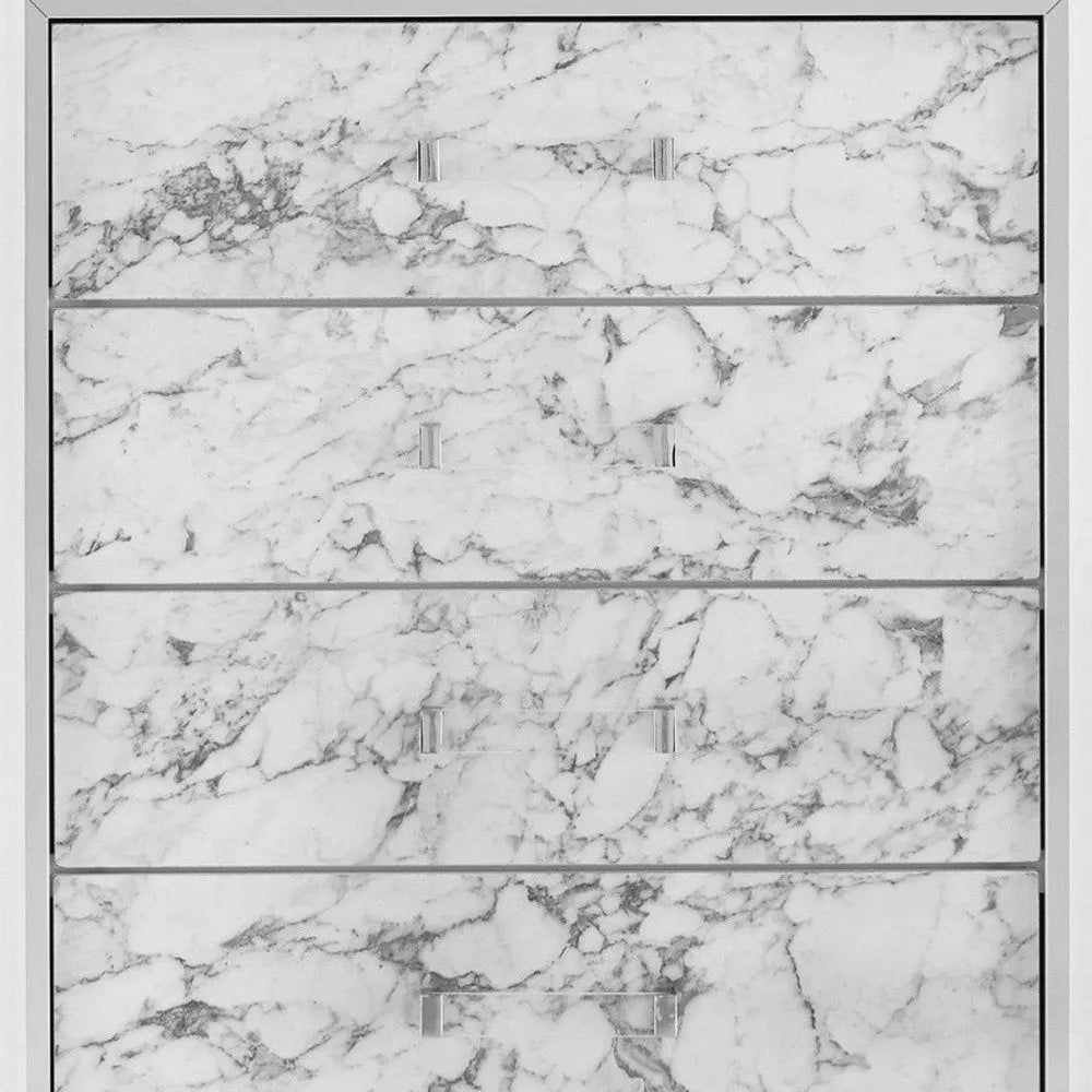 Modern White Chest With 5 Faux Marble Detailed Front Drawer. HomeRoots