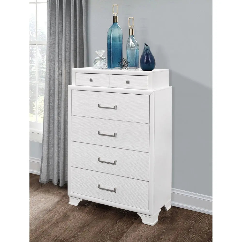 59" White Solid Wood Mirrored Nine Drawer HomeRoots