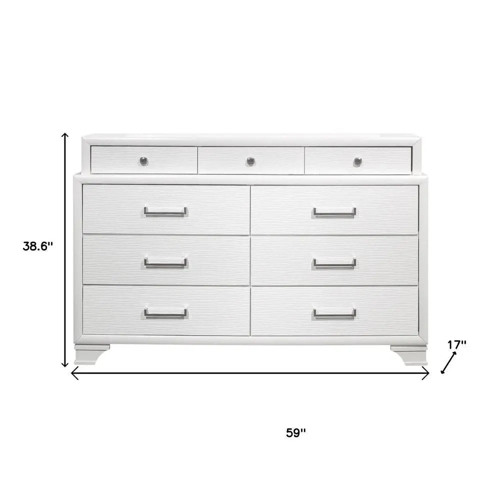 59" White Solid Wood Mirrored Nine Drawer HomeRoots