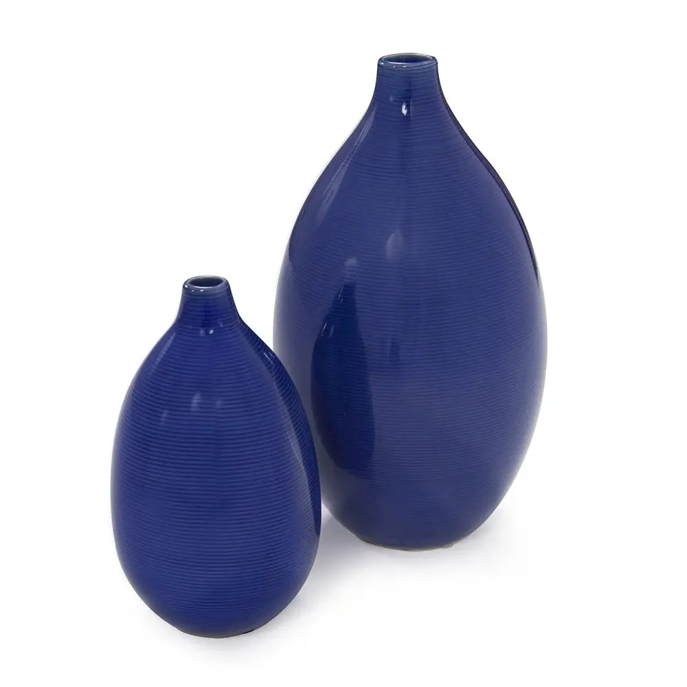Set of Two Cobalt Ceramic Round Table Vases HomeRoots