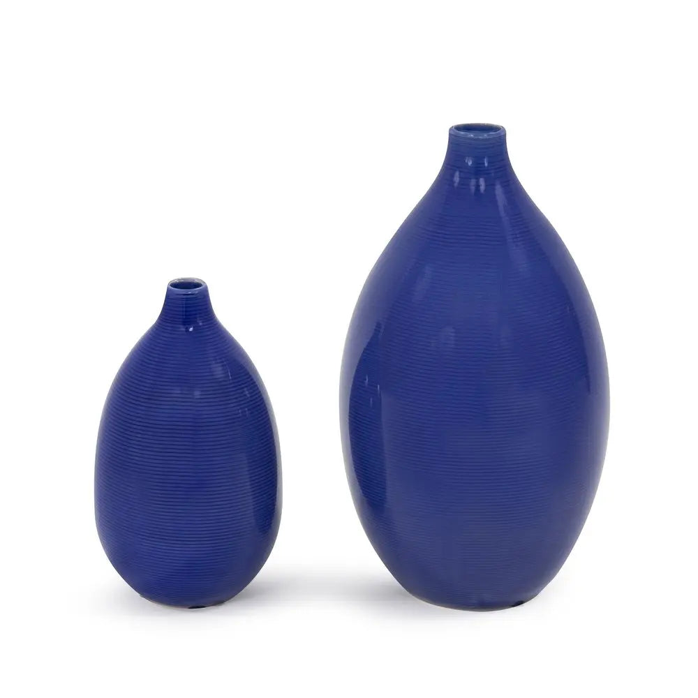 Set of Two Cobalt Ceramic Round Table Vases HomeRoots