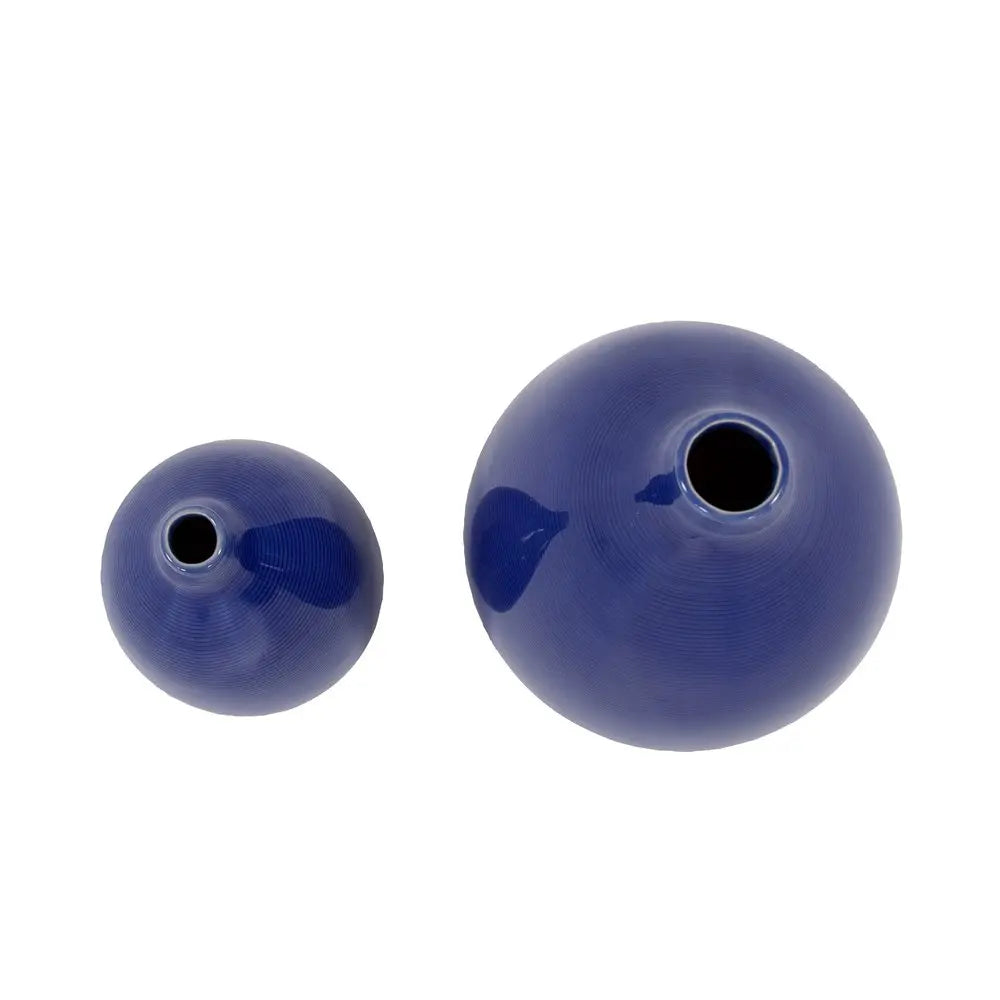Set of Two Cobalt Ceramic Round Table Vases HomeRoots