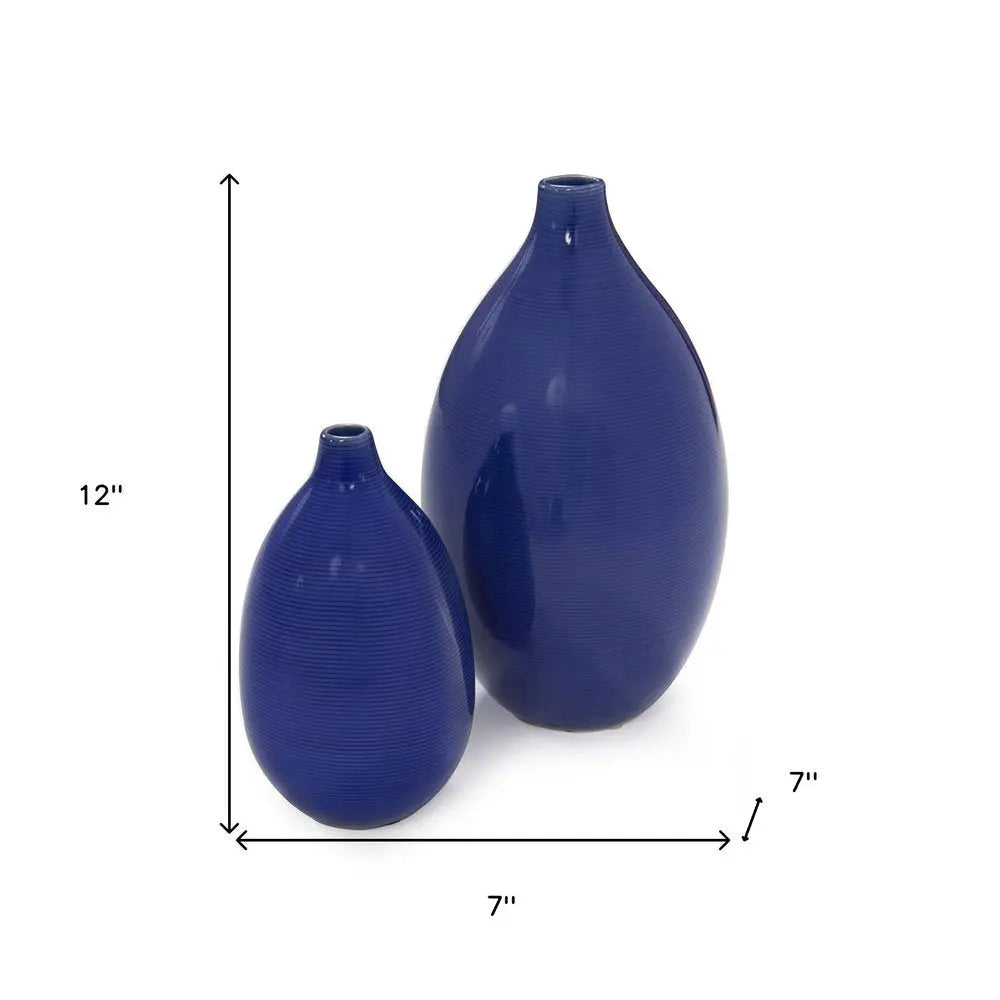 Set of Two Cobalt Ceramic Round Table Vases HomeRoots