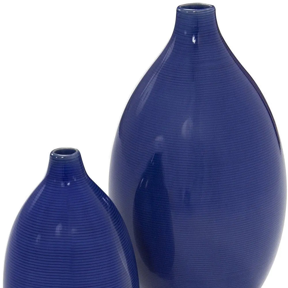Set of Two Cobalt Ceramic Round Table Vases HomeRoots