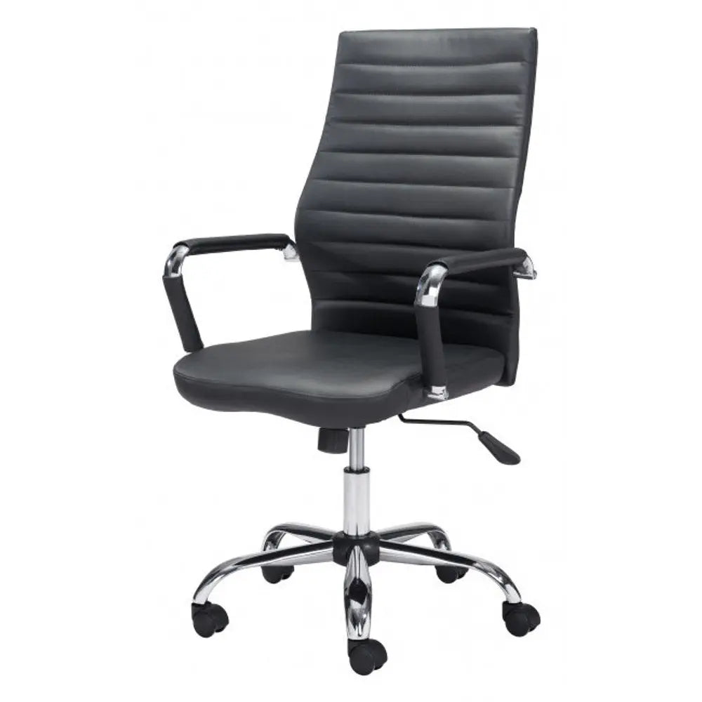 Silver and Black Adjustable Swivel Faux Leather Rolling Conference Office Chair HomeRoots