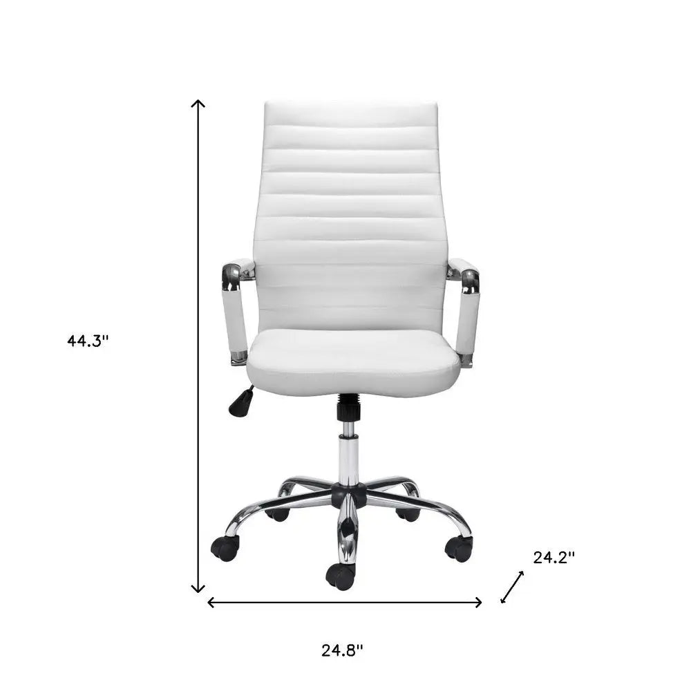 White and Silver Adjustable Swivel Faux Leather Rolling Conference Office Chair HomeRoots