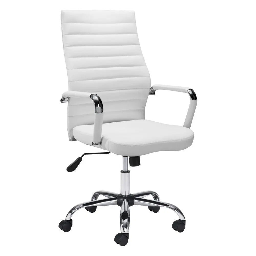 White and Silver Adjustable Swivel Faux Leather Rolling Conference Office Chair HomeRoots