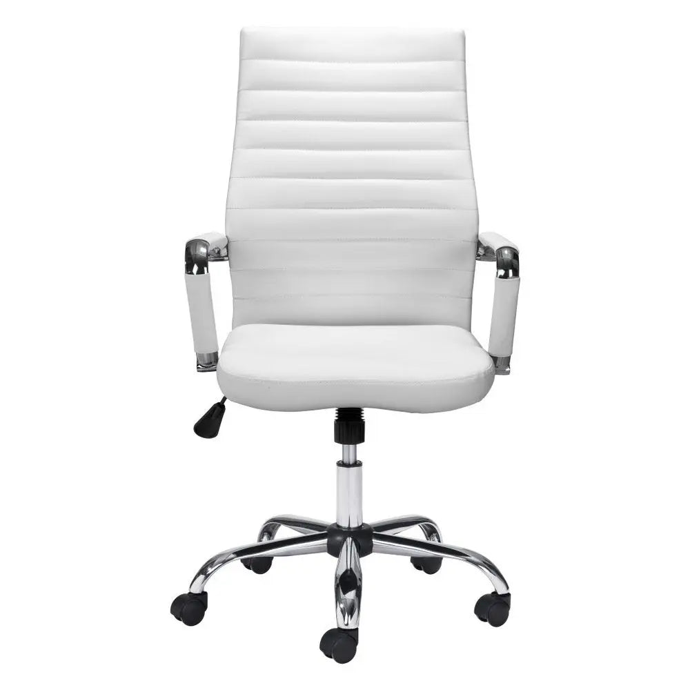 White and Silver Adjustable Swivel Faux Leather Rolling Conference Office Chair HomeRoots