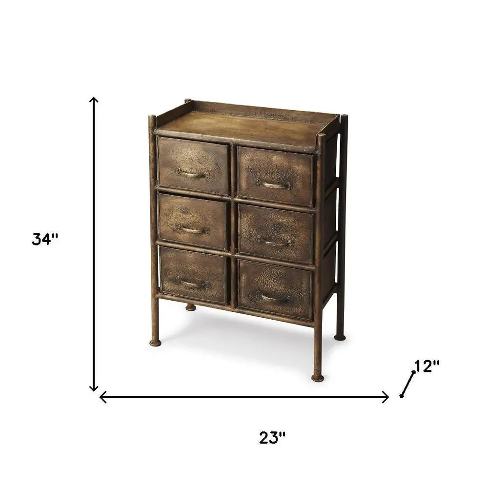 23" Bronze Metal Six Drawer Chest HomeRoots