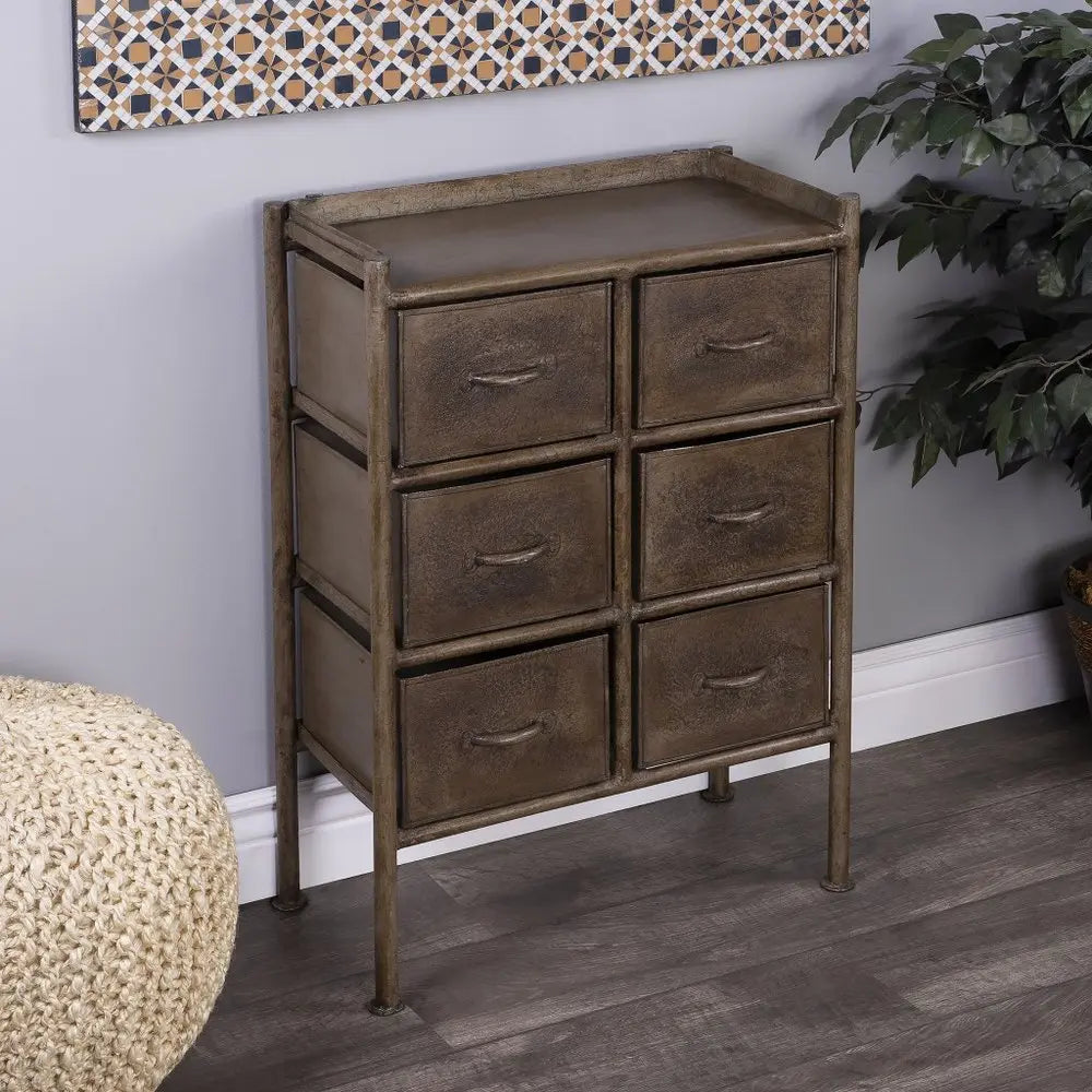 23" Bronze Metal Six Drawer Chest HomeRoots