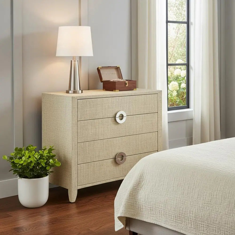 34" Beige Manufactured Wood Four Drawer Chest HomeRoots