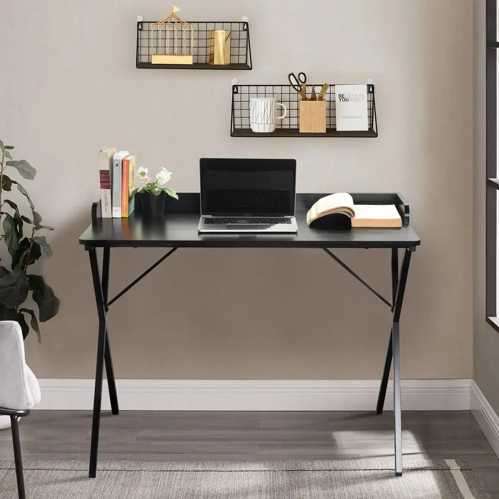 39" Black Wood and Metal X - Shape Computer Desk - NOBLE HOME INTERIORS