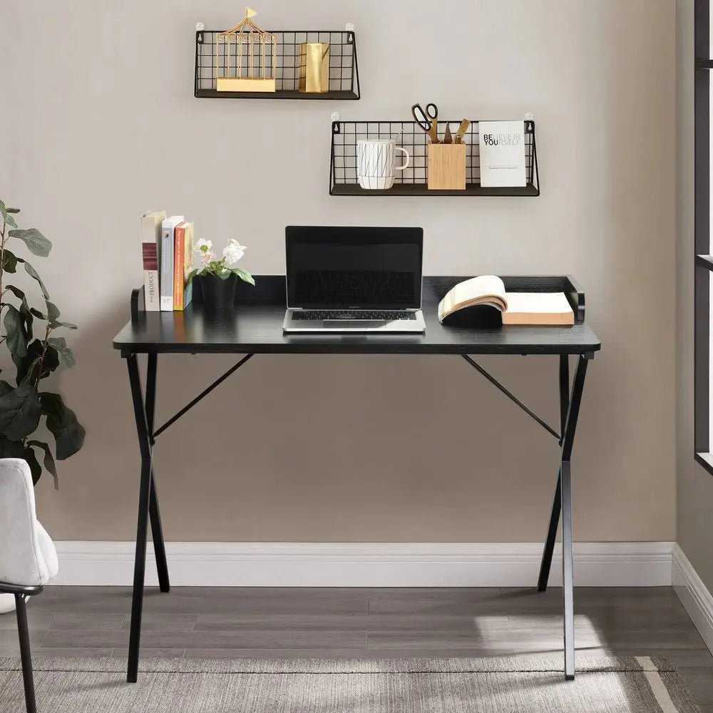 39" Black Wood and Metal X - Shape Computer Desk - NOBLE HOME INTERIORS