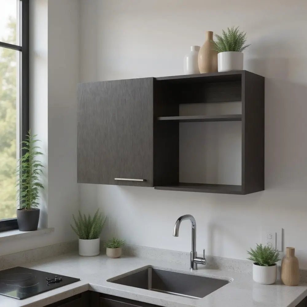 39" Black Wood Wall Mounted Accent Cabinet With Single Door - NOBLE HOME INTERIORS