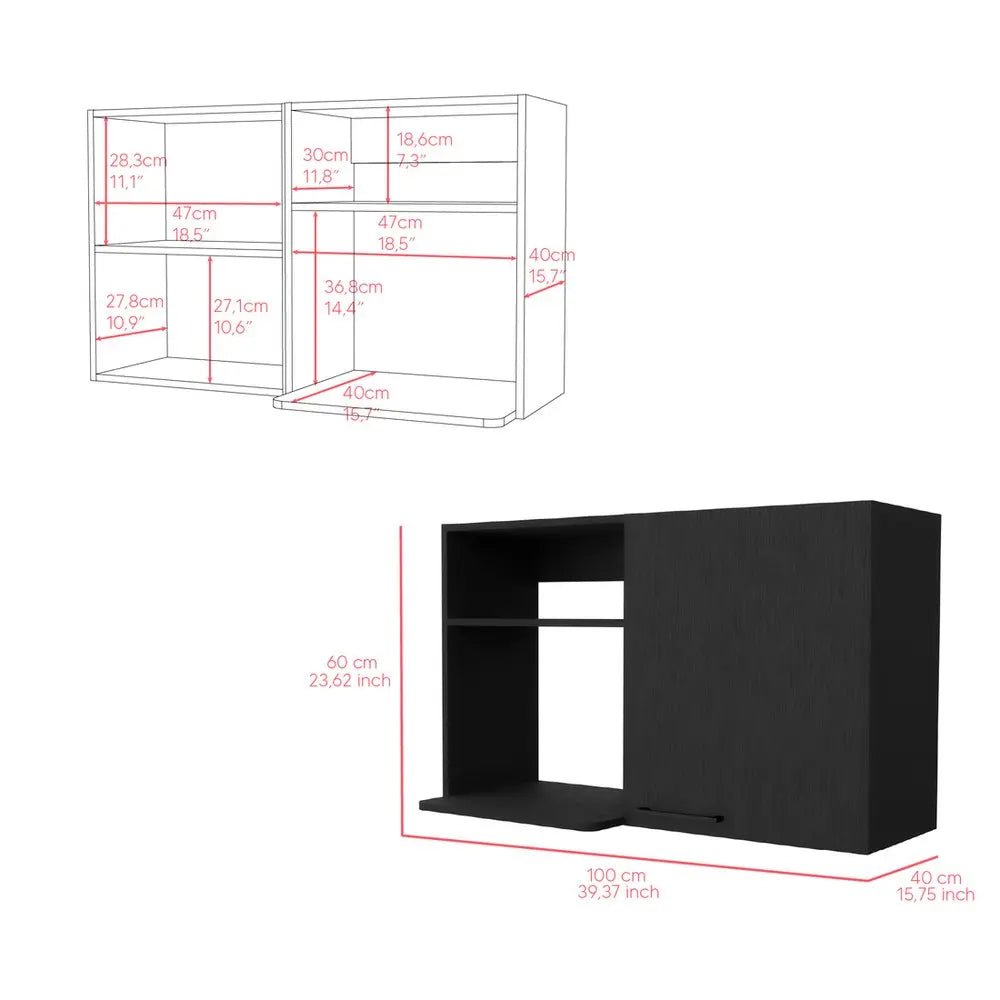 39" Black Wood Wall Mounted Accent Cabinet With Single Door - NOBLE HOME INTERIORS