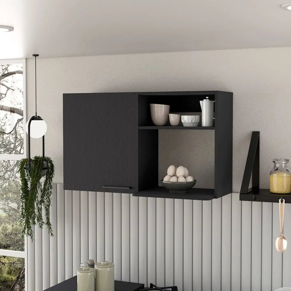 39" Black Wood Wall Mounted Accent Cabinet With Single Door - NOBLE HOME INTERIORS