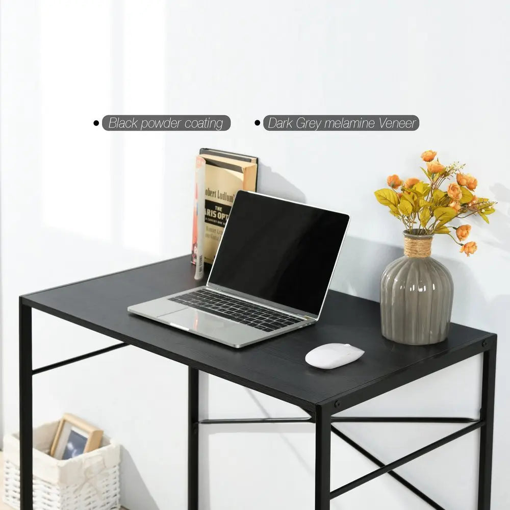 39" Brown and Black Wood and Metal H - Shape Computer Desk - NOBLE HOME INTERIORS