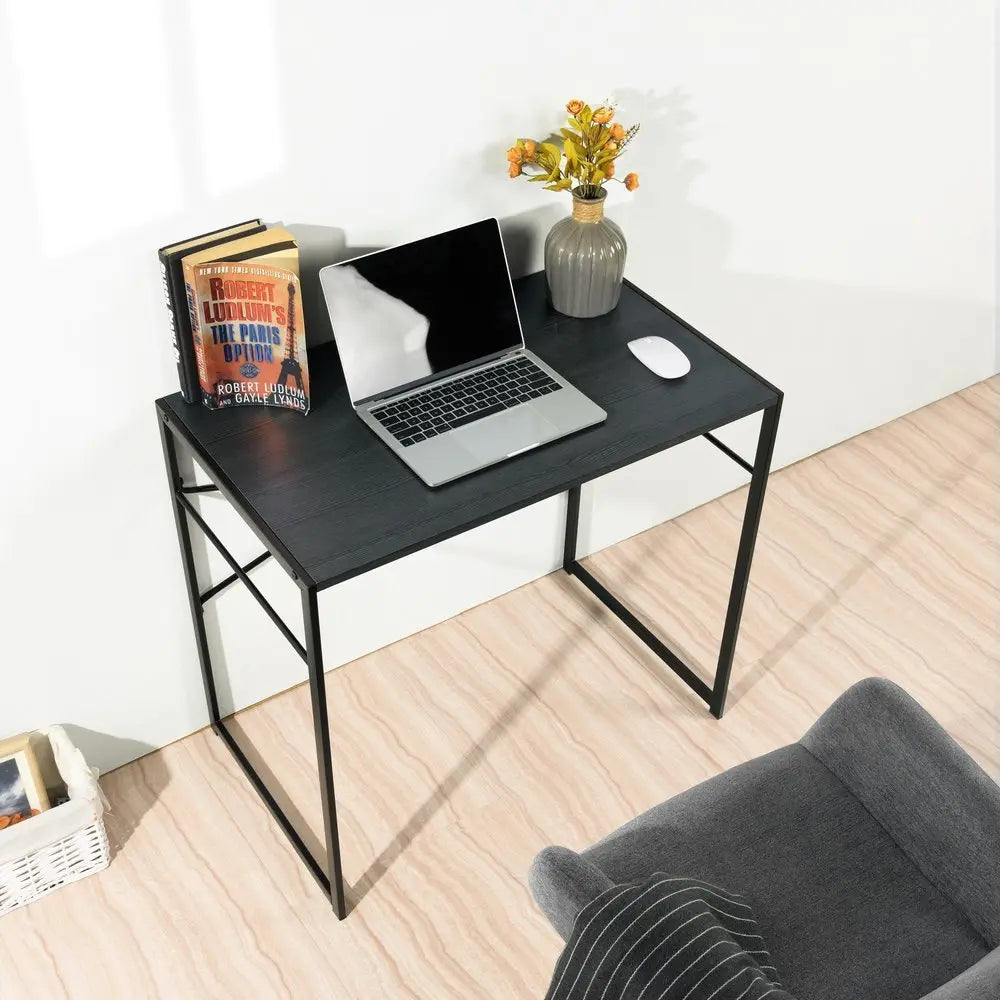 39" Brown and Black Wood and Metal H - Shape Computer Desk - NOBLE HOME INTERIORS