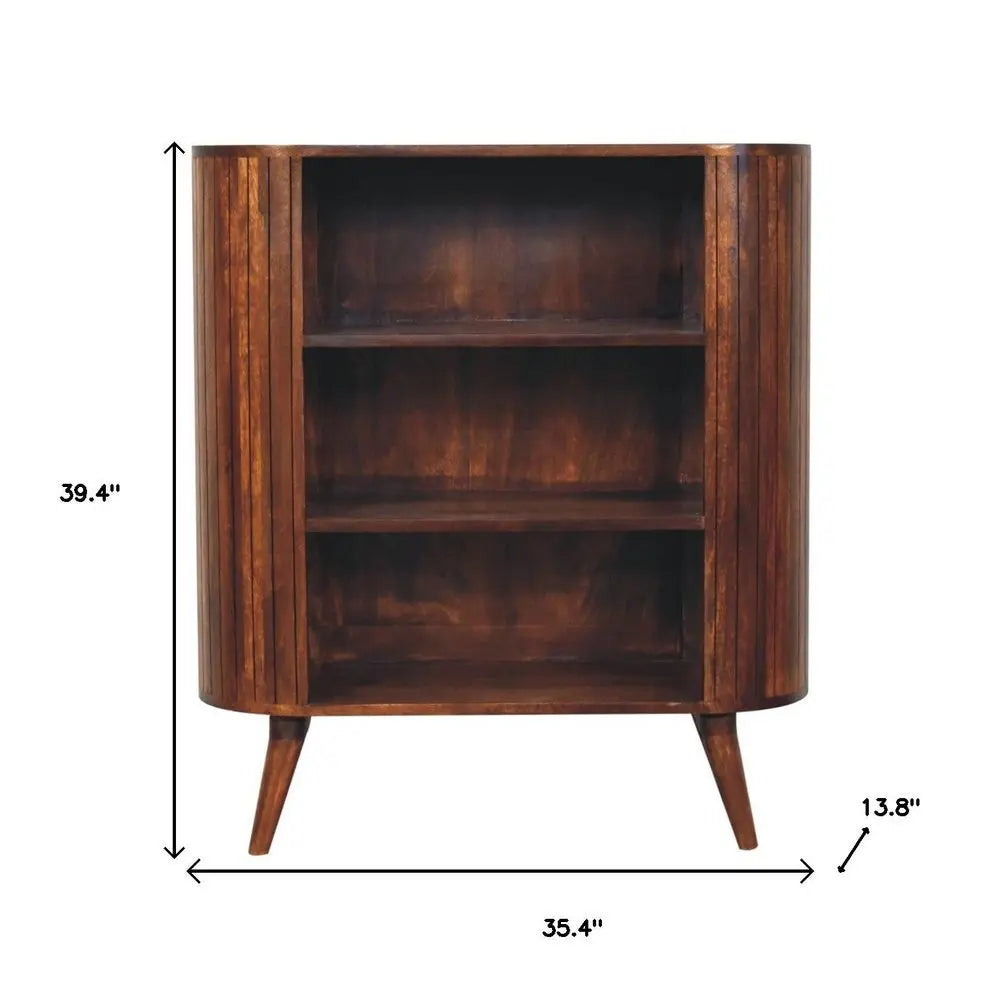 39" Chestnut Solid Wood Three Tier Bookcase - NOBLE HOME INTERIORS