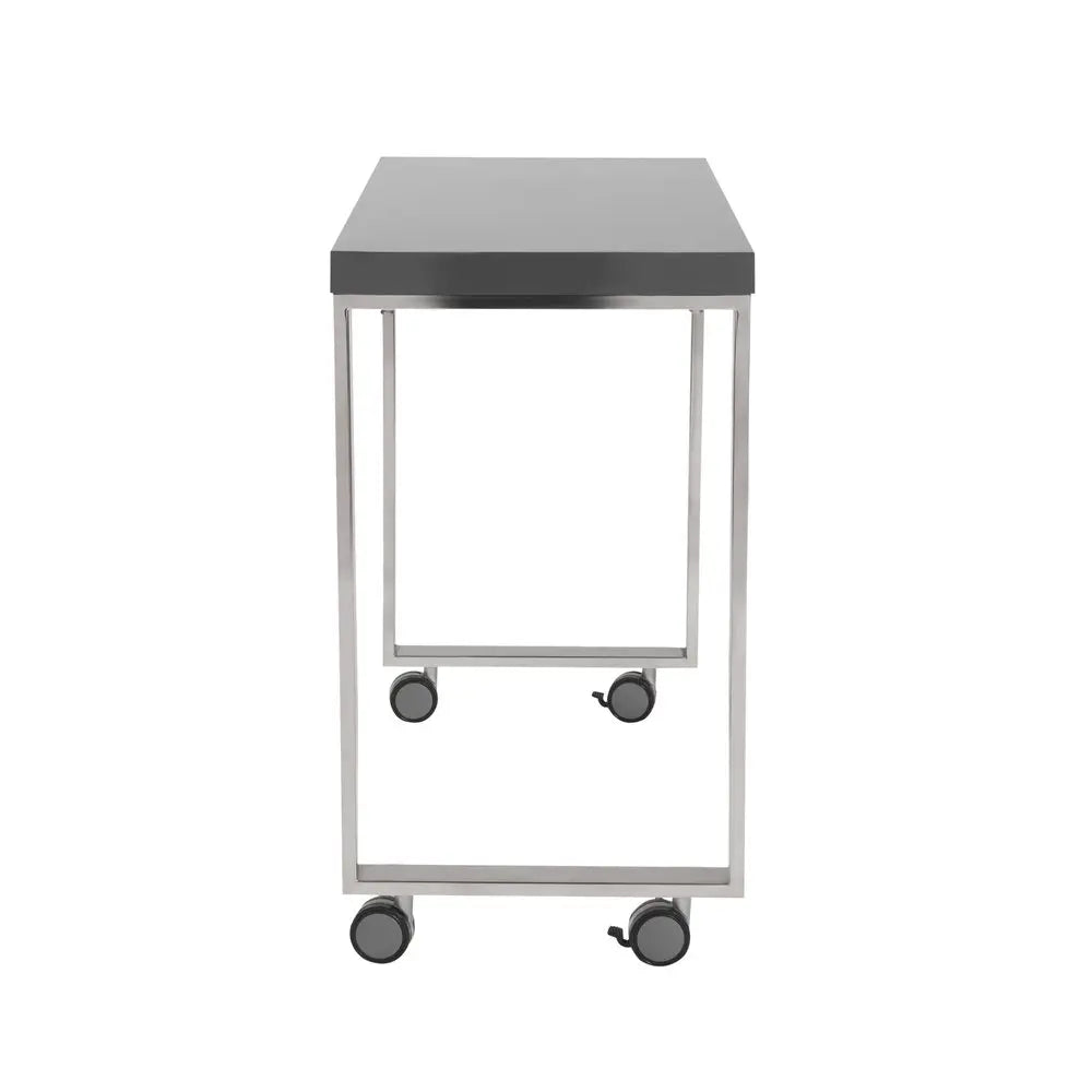39" Gray and Silver Wood and Stainless Steel Rolling Sled Writing Desk - NOBLE HOME INTERIORS
