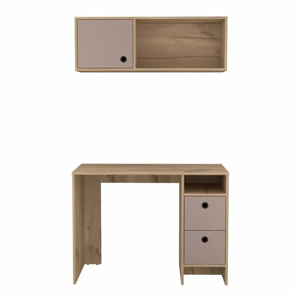 39" Taupe Computer Desk With Two Cabinets Two Drawers - NOBLE HOME INTERIORS