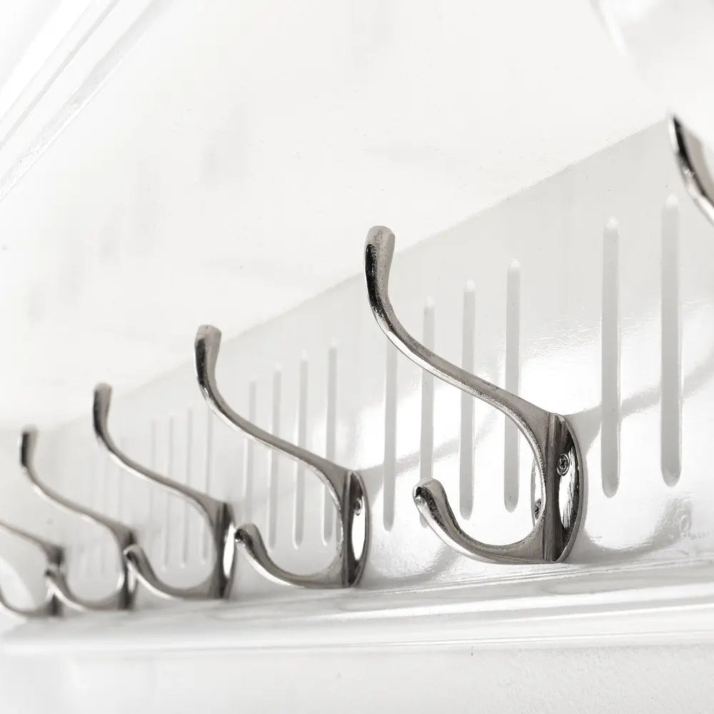 39" White Solid Wood Six Hook Wall Mount Coat Rack - NOBLE HOME INTERIORS