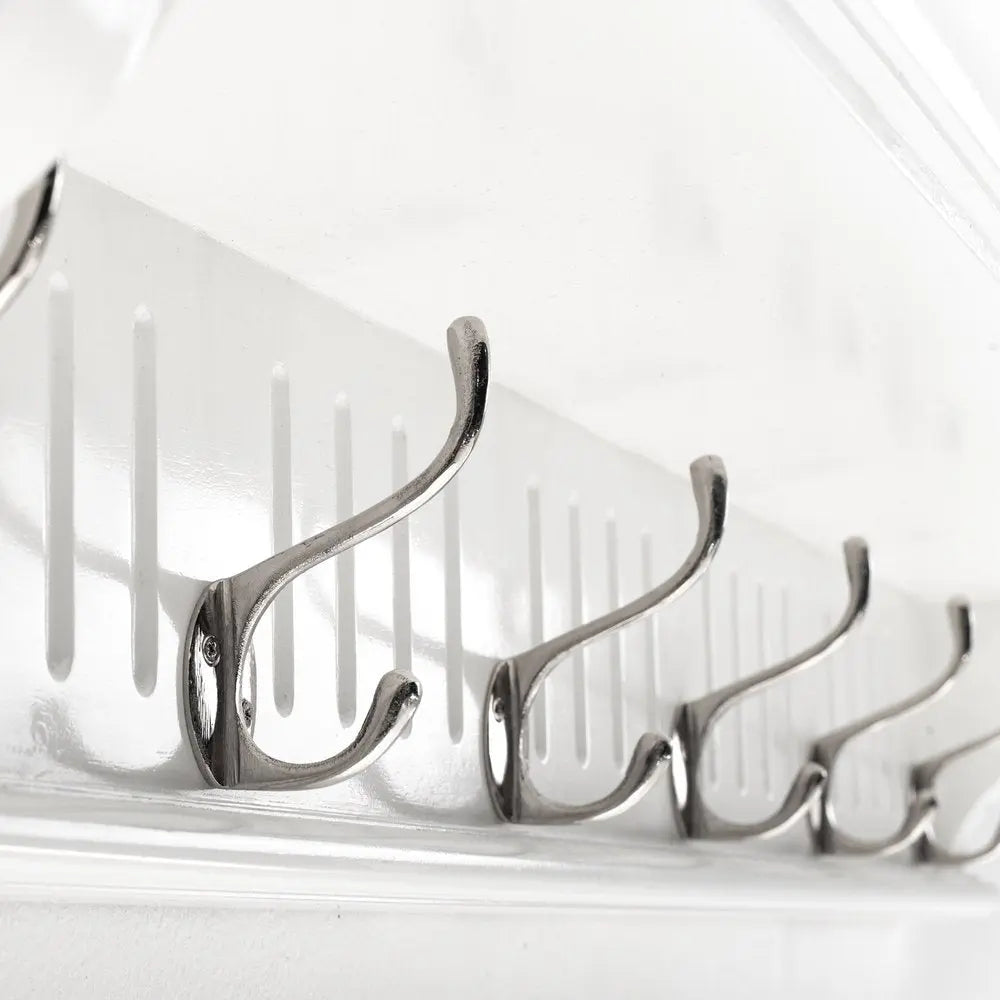 39" White Solid Wood Six Hook Wall Mount Coat Rack - NOBLE HOME INTERIORS