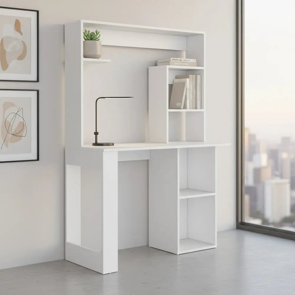 39" White Wood Computer Desk With Hutch - NOBLE HOME INTERIORS