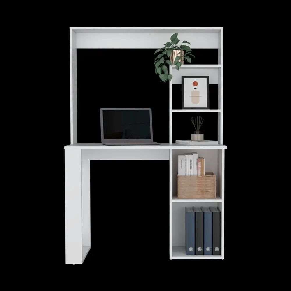 39" White Wood Computer Desk With Hutch - NOBLE HOME INTERIORS