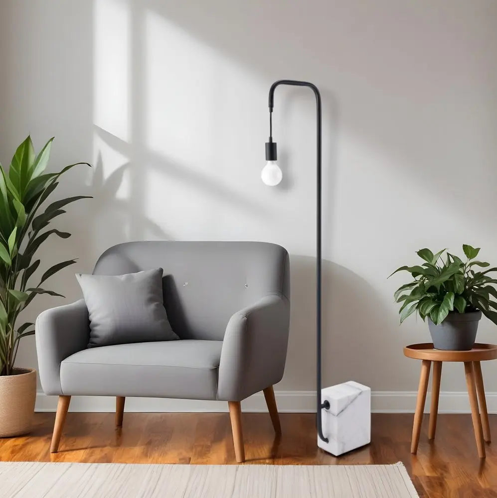 59" Black And White Marble And Steel LED Floor Lamp HomeRoots