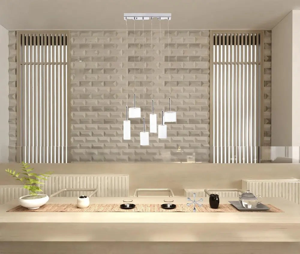 Silver Kitchen Island Six Light Metal LED Ceiling Light With Shades HomeRoots