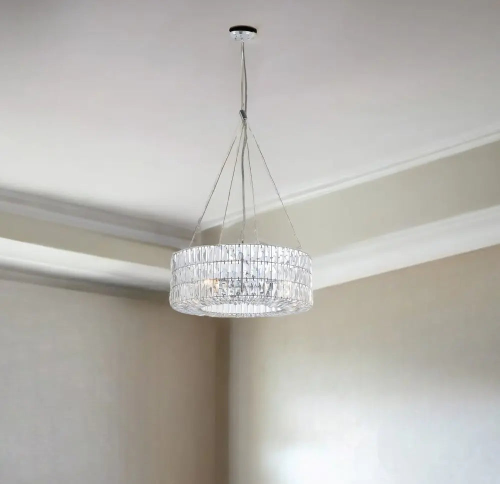 Silver Lantern Metal Chandelier With Silver Shades HomeRoots