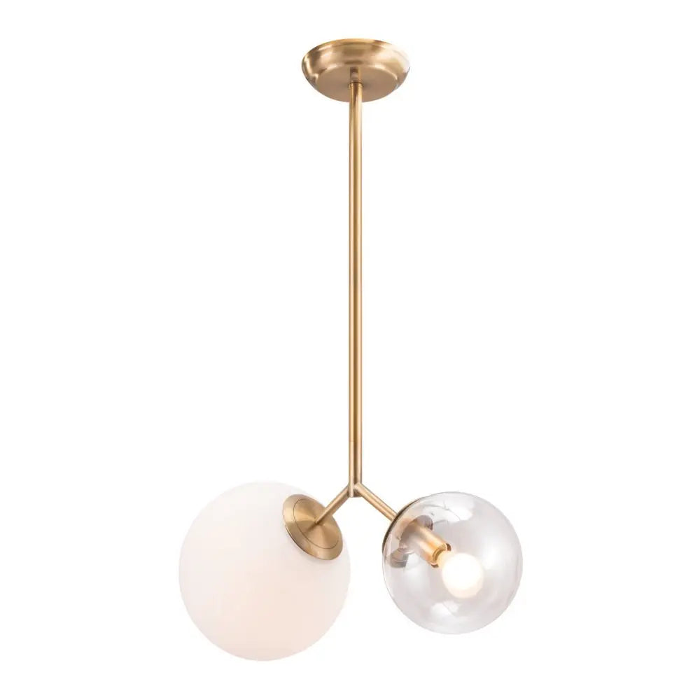 Gold Shaded Two Light Metal Dimmable Ceiling Light With White Shades HomeRoots